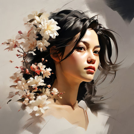 beautiful young woman with a wreath of flowersの素材