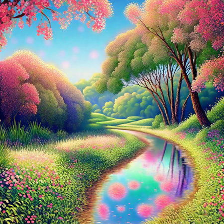 3d rendering of beautiful spring landscapeの素材