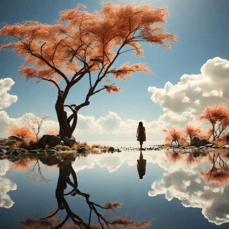 3d illustration - a beautiful woman with backpack on the beachの素材