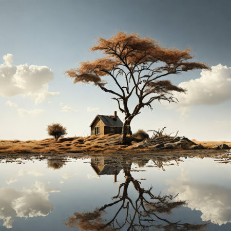 tree with a in the desertの素材