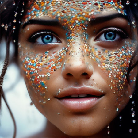 portrait of a beautiful young woman with painted face.の素材