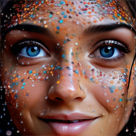 portrait of beautiful woman with glitter makeupの素材