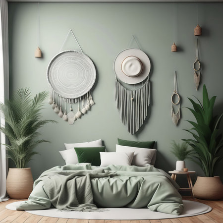 mock up poster interior in modern living room, scandinavian style, 3d render, illustration.の素材