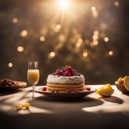 sweet and delicious dessert with fresh fruits berriesの素材