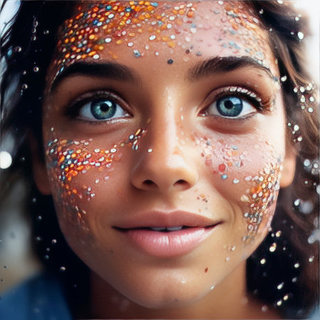 young beautiful brunette woman in glitter makeup.の素材