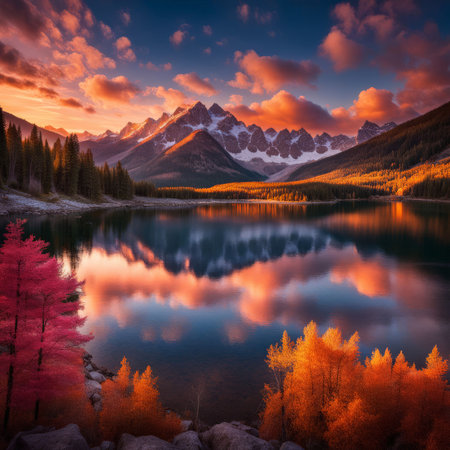 beautiful sunset over the lakeの素材