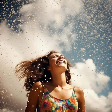 young girl with flying kites kiteの素材