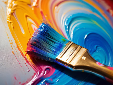 Whimsical Color Blending A Vibrant Canvas Painting Featuring An Array Of Shades In A Whirling Swirlの素材