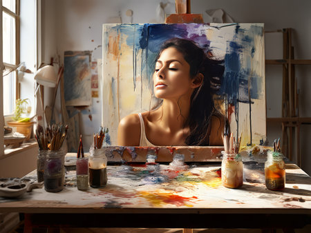 Unveiling Creativity A Realistic Still-Life Portrait Capturing the Inner Artist Studio Oasisの素材