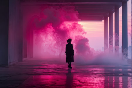 Serene Serenity A Spectator Journey Through Pink Smoke and Greeneryの素材