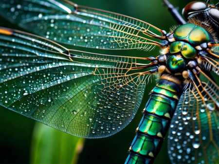 Nature Symphony Captivating Dragonfly Close-Up Unveiled Amidst Blurred Reflectionsの素材