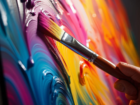 Abstract Art Canvas Vibrant Swirls of Color and Pink Oil Painted Hand Paintingの素材