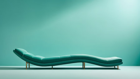 Elegant Gradient Teal Chaise Lounge with Golden Legs and White Surface - Modern Furniture Designの素材