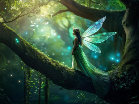 Enchanting Fairy Wings A Realistic Illustration in an Enchanted Forest Settingの素材
