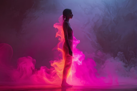 Radiant Aura Figures Vibrant Color Palette Amidst Soft Smokeの素材