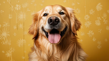 Golden Retriever Panting in Warm Sunlight A Cheerful Outdoor Adventureの素材
