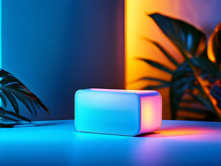 Enchanting Table Lantern A Glowing Box Illuminate Colored Lights Around Itの素材