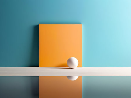 Minimalist Still-Life Orange Rectangles Reflecting Each Other Against Teal Backgrounds, Artistic Balance in Vibrant Geometric Harmonyの素材