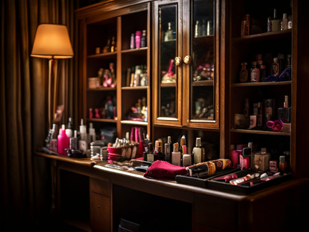 Enchanting Beauty Haven Discover Your Perfect Palette of Cosmetics and Makeup Tools in Our Luxurious Vanity Areaの素材