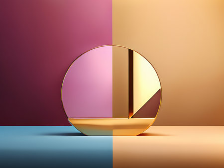 Enchanting Visual Symphony A Golden Circular Composition Divided Into Sections on Varied Colored Backdropsの素材