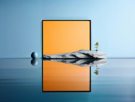 Symmetrical Reflections A Miniature Landscape Artwork Captured on Orange Canvasの素材