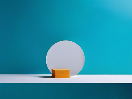 Whimsical Composition Plain White Circle Dominates Bright Yellow Block Against Vibrant Blue Backgroundの素材