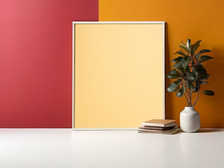 Whimsical Color Contrast An Intricate Composition Featuring Red and Yellow Against a Simple Indoor Settingの素材