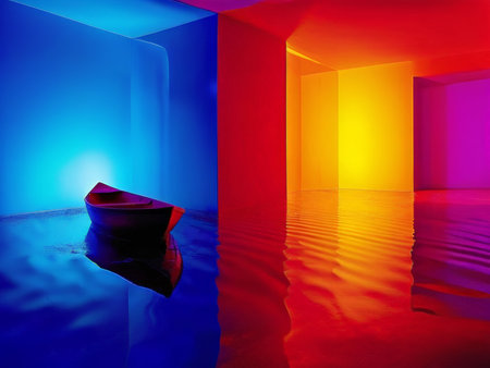 Enchanting Room of Colorful Visions A Boat in a Sea of Vibrant Huesの素材
