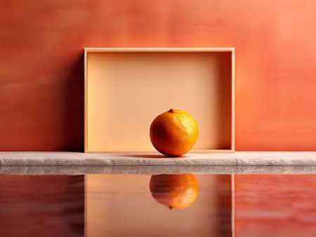 Symmetrical Contrast A Warm Ambiance of Orange Against Red Wall in Realistic Compositionの素材
