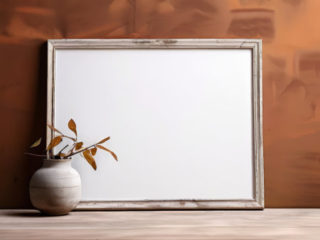 Vintage Vase and Dried Plant A Warm Palette Composition Amidst Neutral Beige and Earthy Wood Environmentsの素材