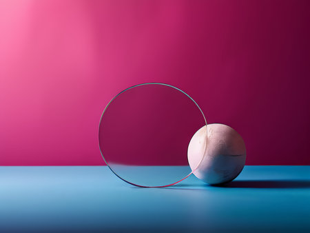 Harmony in Contrast A Balanced Hoop and Sphere Set Against a Vibrant Backgroundの素材