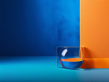 Reflections and Shadows in a Glass - Contrast Colors Illuminated by Light Behind Transparent Wallの素材