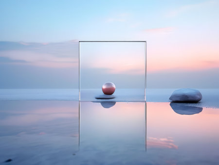 Reflections of Solitude A Glass Frame Set amidst Nature Harmonyの素材