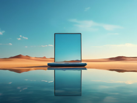 Reflecting Reflections A Laptop Serene Journey in Water and Sand Dunesの素材