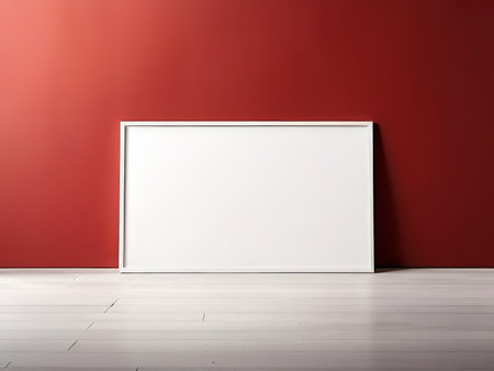 Vintage Home Interior A Cloistered White Frame Amidst Red Wallsの素材