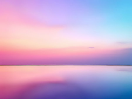 Soft Horizon Reflections A Serene Landscape of Color Gradients and Water Mirrored Skyの素材