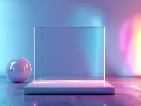 Charming Glass Box Featuring Softly Illuminated Sphere for Enchanting Interior Designの素材