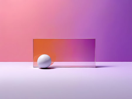 Transparency Through Glass Minimalist Composition Featuring Egg Reflections Against Pink Gradient Backgroundの素材