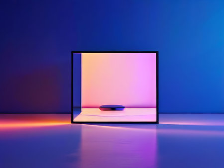 Symmetrical Pink Gradient Frame Illuminated by Blue Light A Simple Yet Captivating Visual Compositionの素材