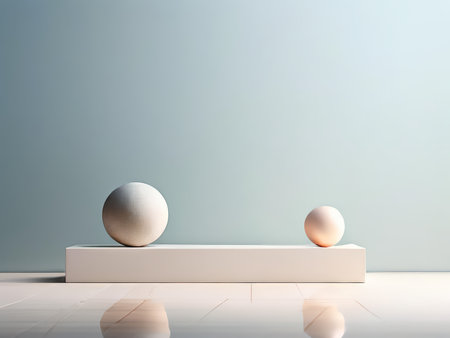Minimalist Masterpiece Two Spheres in Balance on a Rectangular Base - Simplicity Meets Eleganceの素材