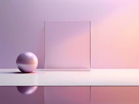 Reflective Pink Sphere and Transparent Box Reflections An Abstract Art Sceneの素材