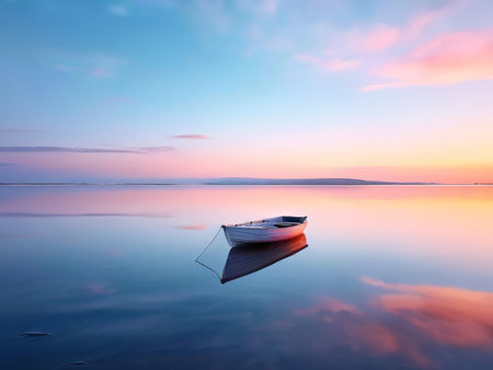 Solitude Amidst Nature A Tranquil Sunset Reflection on the Serene Waterの素材