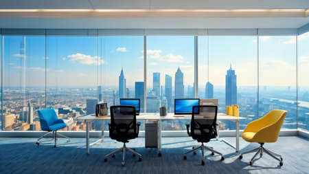Modern Office Oasis A Glance-Deeper Worldview Through Glass Walls and Colorful Monitorsの素材