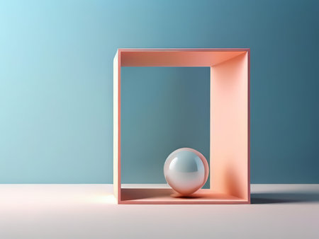 Minimalist Harmony A Pink Rectangle Reflection Against Blue, Embracing Geometric Symmetryの素材