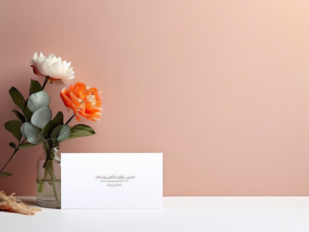 Aesthetic Artwork Featuring Flowers and Name Envelope Against Pink Backgroundの素材