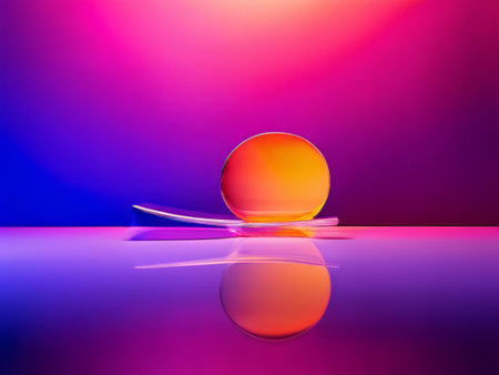 Vibrant Gradient Ambiance An Orange Sphere Reflection Against Smooth Purple Tabletopの素材