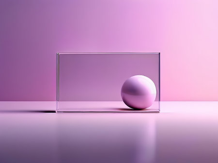 Shiny Pink Egg in Glass Enclosure Against Purple Background - Detailed Lighting Shadowsの素材