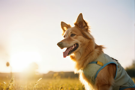 Golden Hour Serenity Captivating Moments of a Yellow Dog in Nature Harmonyの素材