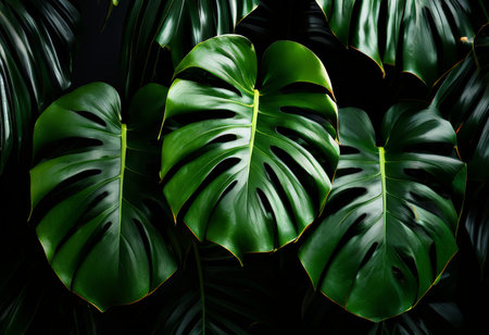 Monstera Deliciosa Luxuriant Leaves with Fenestrations, Aesthetic and Functional Beauty in Indoor Gardeningの素材
