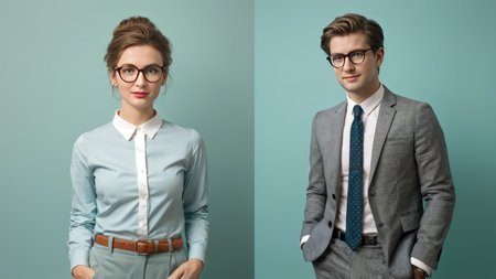 Confident Duo A Young Professional Team Captured in a Modern Settingの素材